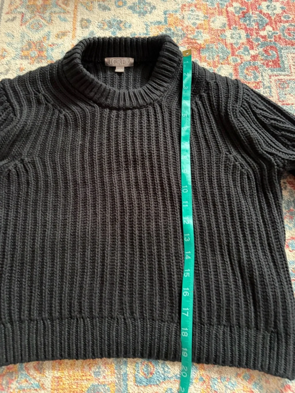 J.Crew black heritage cotton fishermen chunky knit crewneck sweater